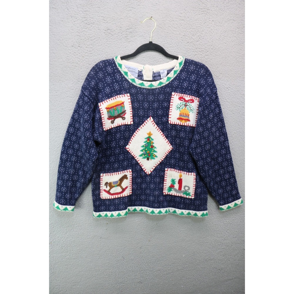 Vtg. Signatures by Northerin Isles Hand Embroidered Christmas Sweater-Medium-Y2K